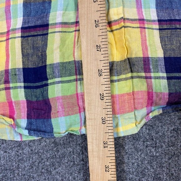 Polo Ralph Lauren Shirt L Blue Plaid 100% Linen Custom Fit Button Down Preppy - Picture 4 of 7